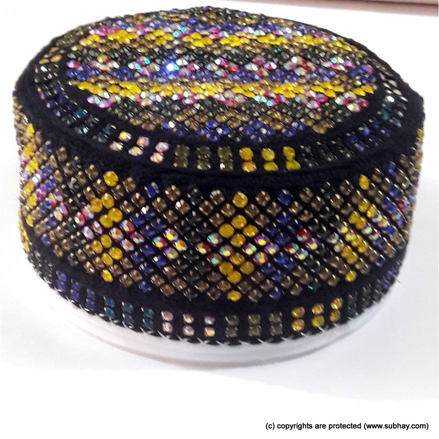 Multi Color Round Full Sindhi Nagina /  Zircon Cap or Topi MKC-810